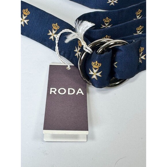RODA Ribbon Belt Men Unisex Medium Navy Blue Maltese Cross D Ring Preppy Classic - Picture 2 of 9